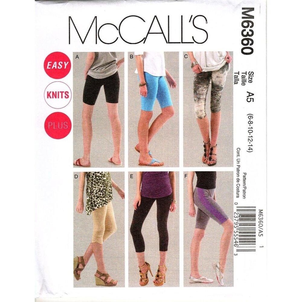 McCall's M6360 Misses 6 to 14 Knit Leggings, Shorts, Capri Uncut Sewing Pattern